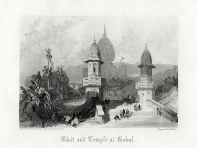 Ghat and Temple at Gokul, India by R. Wallis