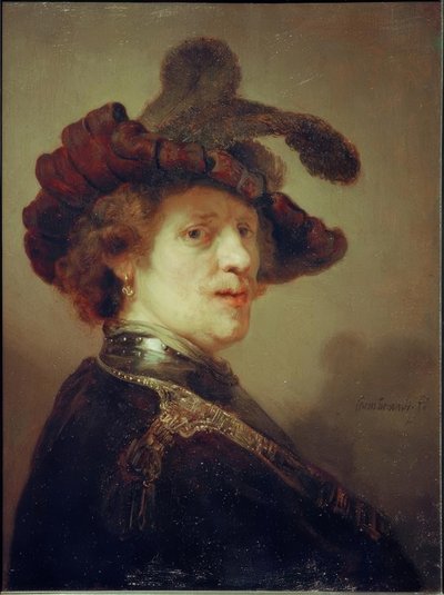 Self-Portrait with Feather Hat by Rembrandt van Rijn