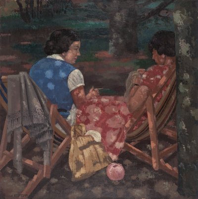 Knitting Women in the Garden by René Fontayne