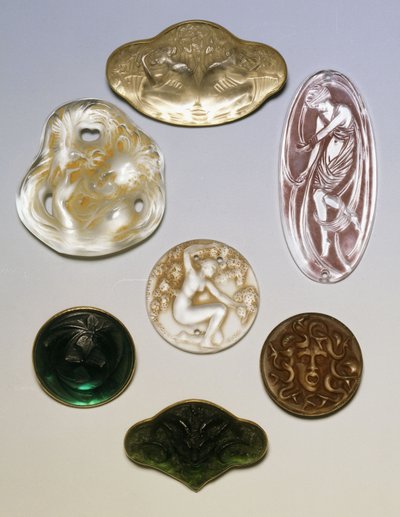 Various glass brooches, seals and pendants by Rene Jules Lalique
