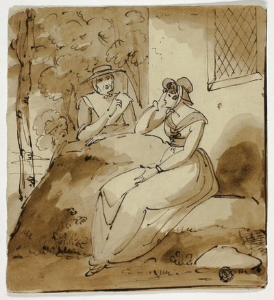 Two Women Conversing Near House by Richard Westall
