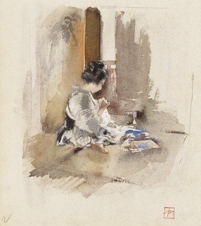 Japanese Girl Sewing, 1890 by Robert Frederick Blum