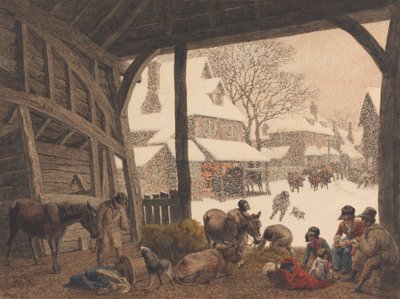 A Village Snow Scene by Robert Hills