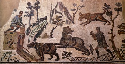 Bear Hunting (mosaic, 4th century BC) by Roman