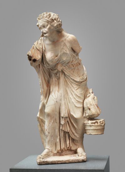 Marble statue of an old woman by Roman