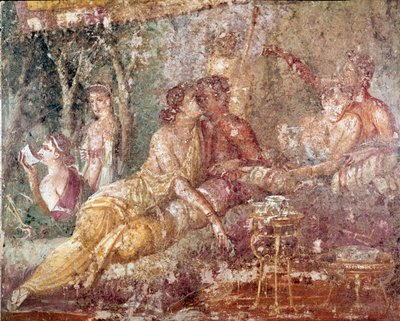 Triclinium, couple kissing (fresco) by Roman
