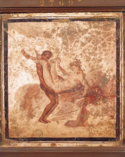 Fresco depicting erotic subject, from Pompei, Italy by Roman Roman
