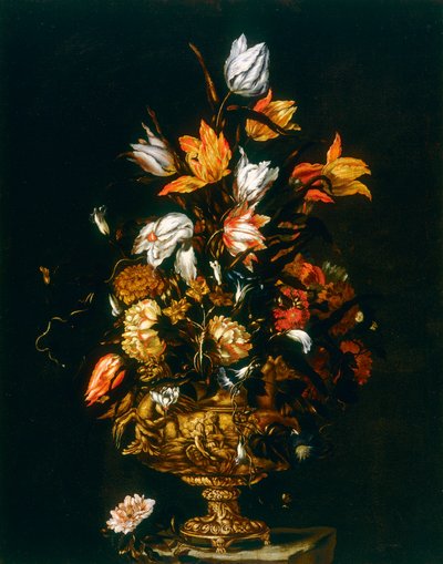 Metal vase with embossed flowers by Roman School