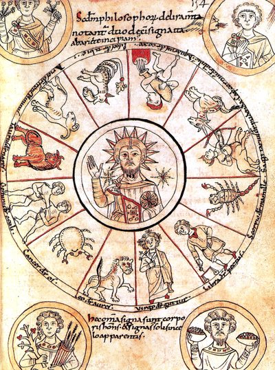 The sun surrounded by signs of the zodiac by Romanesque