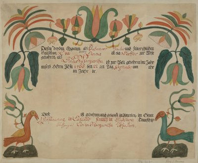 Pennsylvania German Birth and Baptismal Certificate by Roy S. Brown