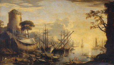 Harbor at Sunset by Salvator Rosa