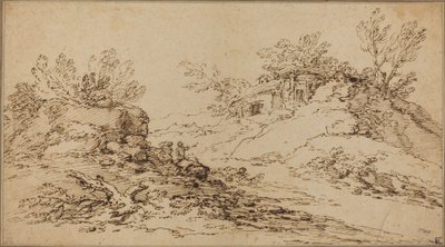 Rocky Landscape with a Rustic House by Salvator Rosa