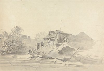 River Scene with Native Buildings by Samuel Davis