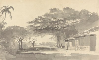 Sepoys resting under trees by Samuel Davis