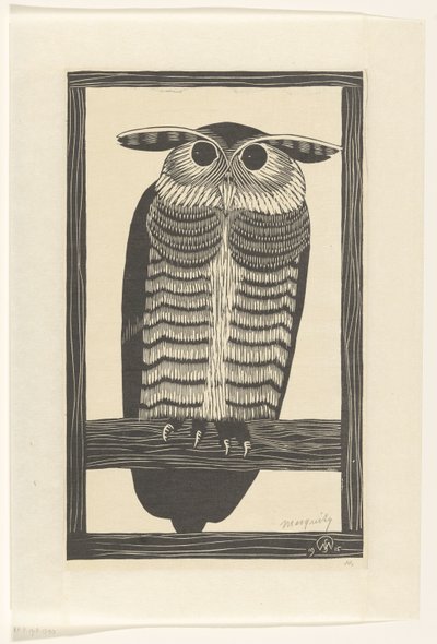 Horned owl by Samuel Jessurun de Mesquita (signed by artist)