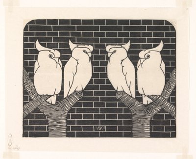 Four Crowned Cockatoos by Samuel Jessurun de Mesquita (signed by artist)