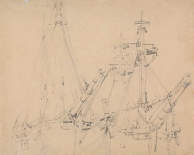 Study of Two Laid Up Sailing Vessels by Samuel Prout