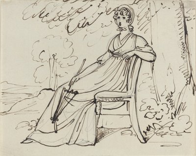 A Lady Seated with a Parasol by Samuel Woodforde
