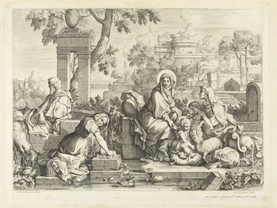 The Holy Family at the washing place by Sébastien Bourdon