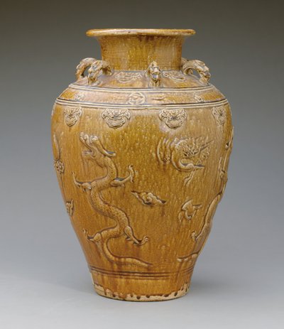 Large amber-brown glazed Martaban vase by School Burmese