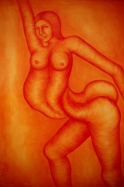 Acrylic Painting on Canvas Fusion Female by School Indian
