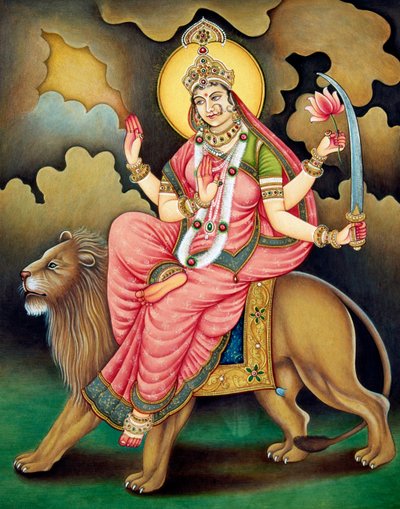 Goddess Durga Miniature Painting by School Indian