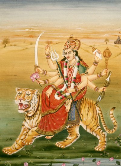 Goddess Durga Miniature Painting on Paper by School Indian