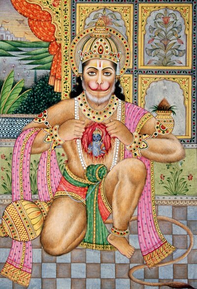 Lord Hanuman Miniature Painting on Paper by School Indian