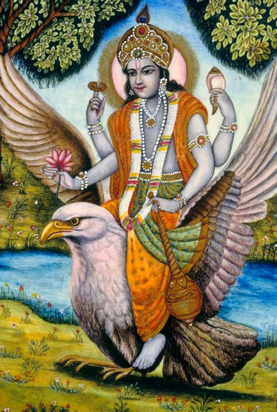 Lord Vishnu Sitting on Garuda by School Indian