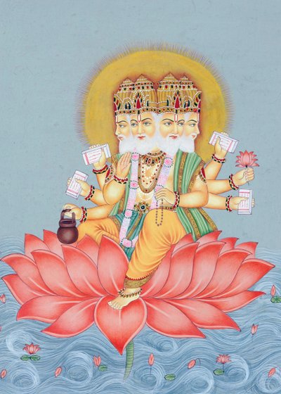 Miniature Painting of Brahma God by School Indian