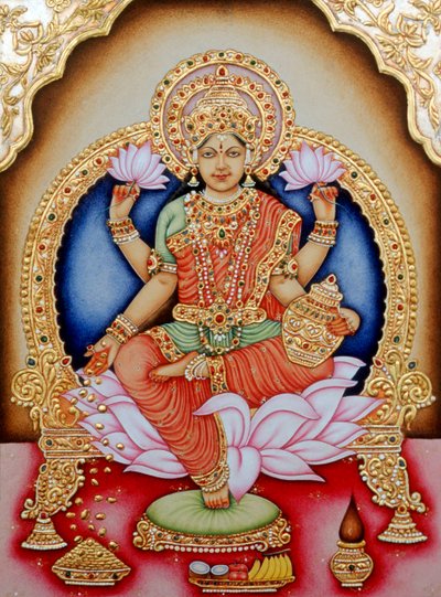 Miniature Painting of Goddess Laxmi, India by School Indian