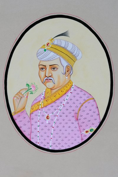 Miniature Painting of Mughal Emperor Akbar by School Indian
