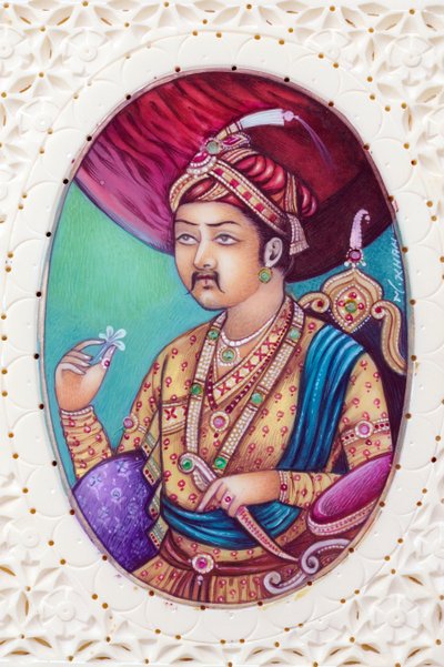Miniature Painting of Mughal Emperor Akbar by School Indian
