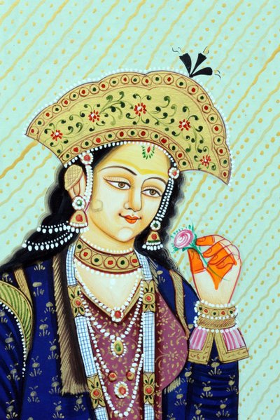 Miniature Painting of Mughal Queen Mumtaz Mahal by School Indian