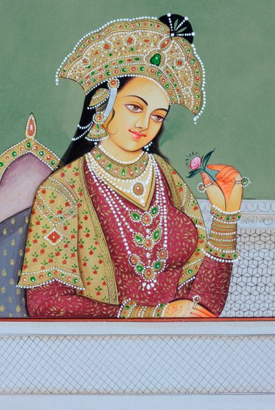 Miniature Painting of Mughal Queen Mumtaz Mahal by School Indian