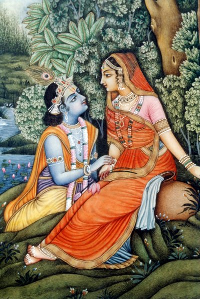 Miniature Painting of Radha Krishna, India by School Indian