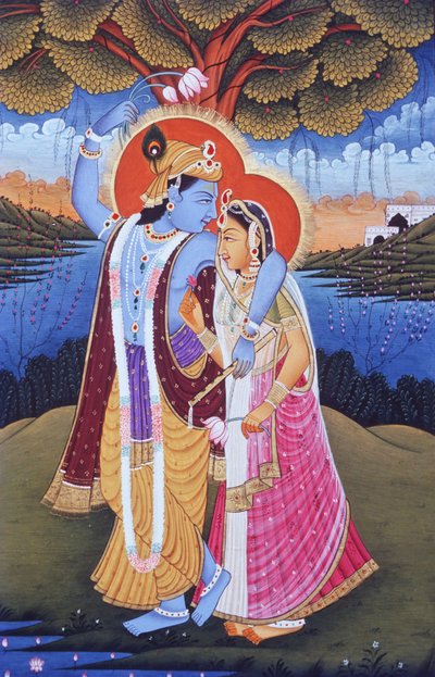 Miniature Painting of Radha Krishna, India by School Indian