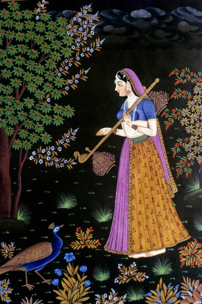 Lady Enjoying Music, India by School Indian