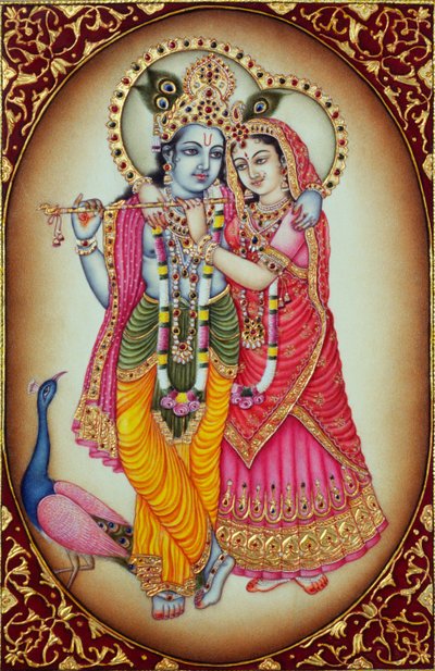 Radha Krishna Miniature Painting on Ivory by School Indian