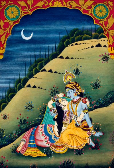 Radha Krishna Miniature Painting on Paper by School Indian