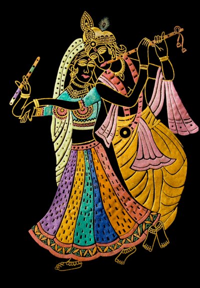 Radha Krishna Miniature Painting on Velvet by School Indian