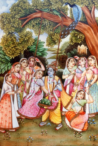 Radha Krishna Miniature Paintings by School Indian