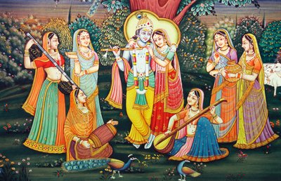 Radha Krishna with Sakhis Enjoy Music by School Indian