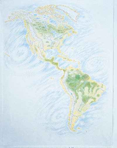 Physical map of America by School Italian