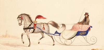 Horse Drawn Sleigh by School Russian