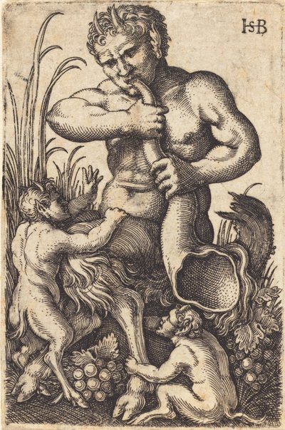 Satyr Blowing a Horn by Sebald Beham