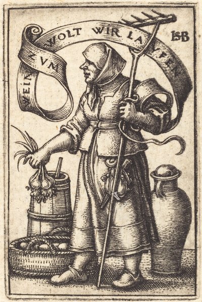 The Market Woman [right] by Sebald Beham