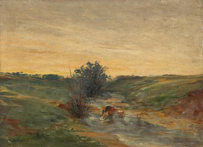 Washerwoman by the Stream at Sunset by Serafin Maurer