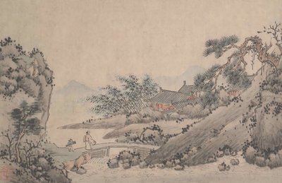 Landscape with Man Crossing Bridge by Shen Zhou