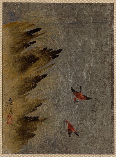 Birds and Jutting Rocks by Shibata Zeshin